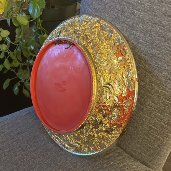 Antique decorative plate. Golden flowers. Size 34cm. - Picture 4 of 4